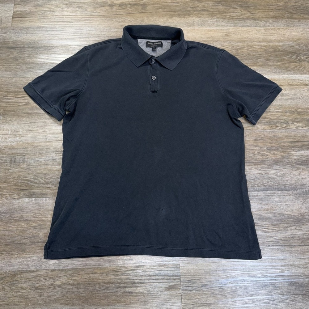 Banana Republic Polo Shirt Mens Large Black Short-Sleeve Classic Collar 2-Button